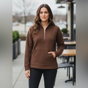 Kirkland Signature Ladies Ottoman Half Zip Sweatshirt Brown L NWT